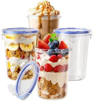 4 Pack Overnight Oats Containers with Lids, Oatmeal Container, 16oz Leak Proof Oats Jars, BPA Free, Reusable, Portable Plastic Food Storage Container for Oatmeal, Yogurt, Soup, Cereal, Milk and More 4 Pack Overnight Oats Containers with Lids, Oatmeal Container, 16oz Leak Proof Oats Jars, BPA Free, Reusable, Portable Plastic Food Storage Container for Oatmeal, Yogurt, Soup, Cereal, Milk and More
