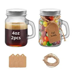 2Pcs 4 OZ Mini Mason Jar Mugs Mason Jar Mugs with Handles and Lids Small Drinking Glass and DIY Favor Wedding Bridal Shower Party Supplies for Drinks, Gifts, Candles and Crafts 120ML (2) 2Pcs 4 OZ Mini Mason Jar Mugs Mason Jar Mugs with Handles and Lids Small Drinking Glass and DIY Favor Wedding Bridal Shower Party Supplies for Drinks, Gifts, Candles and Crafts 120ML (2)