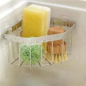 Kitchen Sponge Holder with 2 Adhesive Hooks, Triangular Drain Rack, 5.27x5.27x3.54 Inch (Silver) Kitchen Sponge Holder with 2 Adhesive Hooks, Triangular Drain Rack, 5.27x5.27x3.54 Inch (Silver)