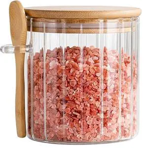 21oz Glass Jar, Salt Cellar with Bamboo Lid Spoon, Airtight Salt Container Holder for Countertop 21oz Glass Jar, Salt Cellar with Bamboo Lid Spoon, Airtight Salt Container Holder for Countertop
