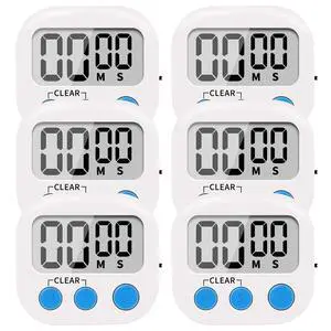 6 Pack Small Digital Kitchen Timer Magnetic Back and ON/Off Switch,Minute Second Count Up Countdown, White 6 Pack Small Digital Kitchen Timer Magnetic Back and ON/Off Switch,Minute Second Count Up Countdown, White