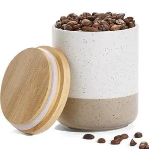 Kitchen Canister for Counter, Ceramic Food Storage Containers with Lids | 20 OZ Ceramic Food Storage Jars with Airtight Wood Lidsc,Countertop & Pantry Organization for Flour, Sugar, Coffee, Tea Kitchen Canister for Counter, Ceramic Food Storage Containers with Lids | 20 OZ Ceramic Food Storage Jars with Airtight Wood Lidsc,Countertop & Pantry Organization for Flour, Sugar, Coffee, Tea
