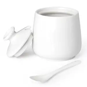 Ceramic Sugar Bowl with Lid and Spoon, Porcelain Salt Storage Jar, White Seasoning Container for Home and Kitchen, 9 Ounces (White) Ceramic Sugar Bowl with Lid and Spoon, Porcelain Salt Storage Jar, White Seasoning Container for Home and Kitchen, 9 Ounces (White)
