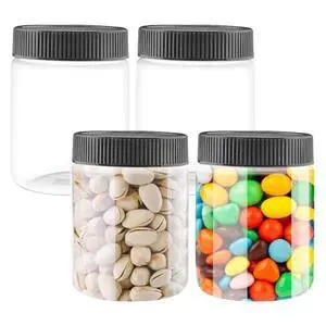 10 Oz Clear Plastic Jars with Black Lids Refillable Kitchen Storage Containers for Dry Food Coffee Nuts and More (4), Clear+Black 10 Oz Clear Plastic Jars with Black Lids Refillable Kitchen Storage Containers for Dry Food Coffee Nuts and More (4), Clear+Black