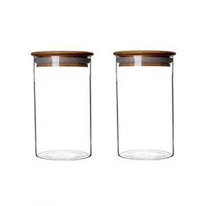2 Pcs Clear Glass Canister Food Storage Jar With Airtight Wood Lids for Coffee Bean Loose Leaf Tea Containers Sugar Cookies Dry Fruit Nuts Candy Jars size 300ML/10.1z 2 Pcs Clear Glass Canister Food Storage Jar With Airtight Wood Lids for Coffee Bean Loose Leaf Tea Containers Sugar Cookies Dry Fruit Nuts Candy Jars size 300ML/10.1z