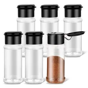 6 Pcs Plastic Spice Jars with Shaker Lids, 3 oz (Black Lid) | Clear Seasoning Containers, for Spice Rack, Drawer, Cabinet Storage 6 Pcs Plastic Spice Jars with Shaker Lids, 3 oz (Black Lid) | Clear Seasoning Containers, for Spice Rack, Drawer, Cabinet Storage