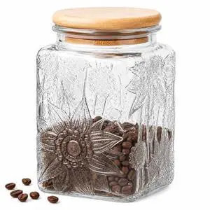 Vintage Glass Jar, 25.3 FL OZ Food Storage Container, Square Glass Jar with Lid, Decorative Jar for Home Kitchen Coffee, Tea, Candy, Sugar Jar (Square Sunflower) Vintage Glass Jar, 25.3 FL OZ Food Storage Container, Square Glass Jar with Lid, Decorative Jar for Home Kitchen Coffee, Tea, Candy, Sugar Jar (Square Sunflower)