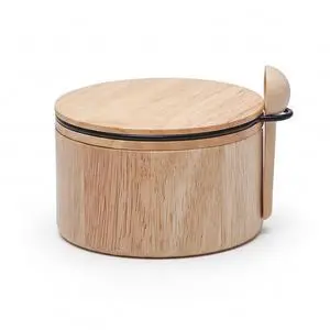 Wooden Salt Cellar with Lid & Spoon, - 6 Oz Rubberwood Flaky Salt Container | Wooden Salt box with magnetic swivel lid, 6 oz capacity and side-mounted wooden spoon holder for convenient seasoning stor Wooden Salt Cellar with Lid & Spoon, - 6 Oz Rubberwood Flaky Salt Container | Wooden Salt box with magnetic swivel lid, 6 oz capacity and side-mounted wooden spoon holder for convenient seasoning stor
