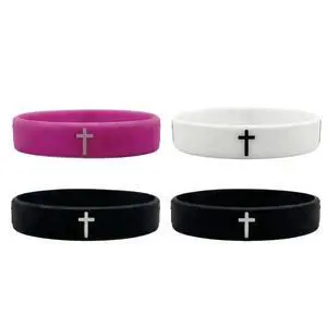 Pulex Christian Silicone Cross Embossed Wristbands, Black and White, Rubber Bracelets for Sports & Daily Wear, 4 Pack Pulex Christian Silicone Cross Embossed Wristbands, Black and White, Rubber Bracelets for Sports & Daily Wear, 4 Pack