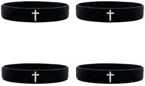 Pulex Christian Silicone Cross Embossed Wristbands, Black and White, Rubber Bracelets for Sports & Daily Wear, 4 Pack Pulex Christian Silicone Cross Embossed Wristbands, Black and White, Rubber Bracelets for Sports & Daily Wear, 4 Pack