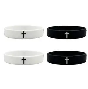 Pulex Christian Silicone Cross Embossed Wristbands, Black and White, Rubber Bracelets for Sports & Daily Wear, 4 Pack Pulex Christian Silicone Cross Embossed Wristbands, Black and White, Rubber Bracelets for Sports & Daily Wear, 4 Pack