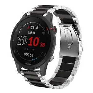 Compatible for Garmin Forerunner 255 Band, Quick Release Stainless Steel Metal Replacement Straps Compatible with Garmin 255 46mm / 255S 41mm Smartwatch (Silver-Black, 46mm Case Forerunner 255) Compatible for Garmin Forerunner 255 Band, Quick Release Stainless Steel Metal Replacement Straps Compatible with Garmin 255 46mm / 255S 41mm Smartwatch (Silver-Black, 46mm Case Forerunner 255)