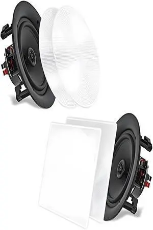 6.5 2-Way Midbass Speakers - Pair of In-Wall/In-Ceiling Woofer Speaker System 1/2'' High Compliance Polymer Tweeter Flush Mount Design w/ 60Hz - 20kHz Frequency Response 200 Watts Peak - PDIC66 6.5 2-Way Midbass Speakers - Pair of In-Wall/In-Ceiling Woofer Speaker System 1/2'' High Compliance Polymer Tweeter Flush Mount Design w/ 60Hz - 20kHz Frequency Response 200 Watts Peak - PDIC66