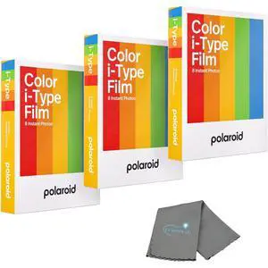 Polaroid Instant Color Film for i-Type Cameras 3 Pack, 24 Photos, Works with Now, Now+, I-2, & Lab, Bundle with a Cleaning Cloth Polaroid Instant Color Film for i-Type Cameras 3 Pack, 24 Photos, Works with Now, Now+, I-2, & Lab, Bundle with a Cleaning Cloth