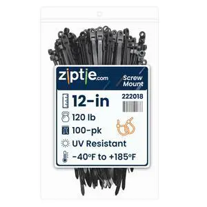 12-Inch Black Zip Ties With Screw Hole - 120-lb Tensile Strength Cord Management & Secure Mounting - UL 21 Listed Tie Wraps - Indoor & Outdoor Multi-Purpose (100-Pack) 12-Inch Black Zip Ties With Screw Hole - 120-lb Tensile Strength Cord Management & Secure Mounting - UL 21 Listed Tie Wraps - Indoor & Outdoor Multi-Purpose (100-Pack)