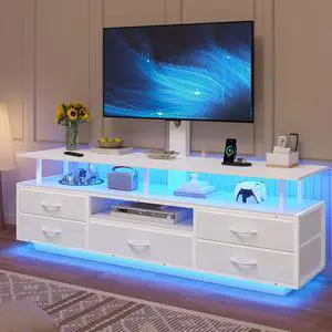 LED TV Stand with Mount for Living Room, 55, 60, 70 TV, 6 Drawers | White 51.2" TV Stand with storage, Power Outlets, Entertainment Center with TV Mount, Media Console, Living Room, Bedroom LED TV Stand with Mount for Living Room, 55, 60, 70 TV, 6 Drawers | White 51.2" TV Stand with storage, Power Outlets, Entertainment Center with TV Mount, Media Console, Living Room, Bedroom