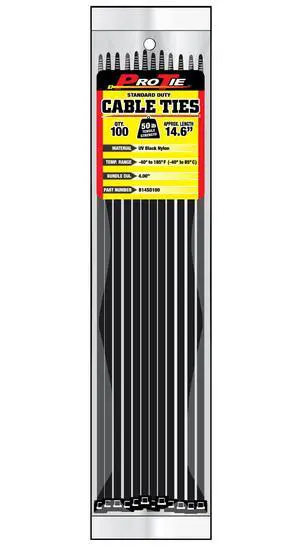 Pro Tie Standard Duty, Self-Locking UV Nylon Cable Wire Ties for Indoor and Outdoor Use | 14.6-Inch, 50 lbs. Tensile Strength, UV Black Nylon, 100-Pack (PN: B14SD100) Pro Tie Standard Duty, Self-Locking UV Nylon Cable Wire Ties for Indoor and Outdoor Use | 14.6-Inch, 50 lbs. Tensile Strength, UV Black Nylon, 100-Pack (PN: B14SD100)