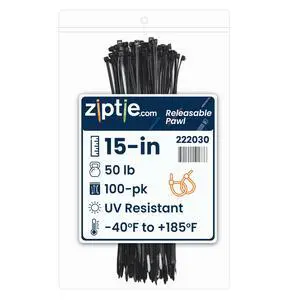 15-Inch Black Releasable Pawl Zip Ties - 50-lb Tensile Strength Cord Management - UL Listed Reusable Cable Ties - UL 21 Listed, UV Resistant, Indoor & Outdoor Multi-Purpose (100-Pack) 15-Inch Black Releasable Pawl Zip Ties - 50-lb Tensile Strength Cord Management - UL Listed Reusable Cable Ties - UL 21 Listed, UV Resistant, Indoor & Outdoor Multi-Purpose (100-Pack)
