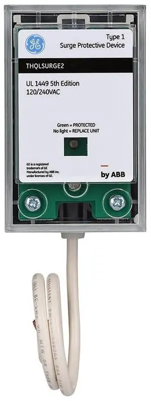 THQLSURGE2 Whole Home Surge Protection Device Type 1 SPD | 25kA Per Phase 2-Space Plug-On Pigtail LED Indicator & GE Load Center Compatible UL Listed & NEC Compliant THQLSURGE2 Whole Home Surge Protection Device Type 1 SPD | 25kA Per Phase 2-Space Plug-On Pigtail LED Indicator & GE Load Center Compatible UL Listed & NEC Compliant