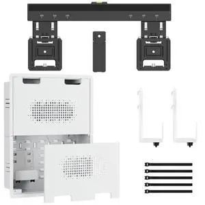 Ultra Slim TV Mount with 17" Media Box for 32-65" TVs | 0.37in micro gap design, hidden AV cable kit with vented cover, adjustable shelf, and straps Ultra Slim TV Mount with 17" Media Box for 32-65" TVs | 0.37in micro gap design, hidden AV cable kit with vented cover, adjustable shelf, and straps