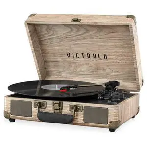 Journey - Bluetooth Suitcase Record Player - Oatmeal | Built-in stereo speakers, 3-speed turntable plays 7", 10" and 12" records, Bluetooth streaming, headphone jack Journey - Bluetooth Suitcase Record Player - Oatmeal | Built-in stereo speakers, 3-speed turntable plays 7", 10" and 12" records, Bluetooth streaming, headphone jack