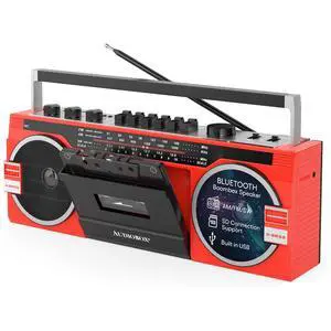 Retrobox Bluetooth Speaker with AM/FM/SW Radio, Red | MP3 Playback, USB & SD Card Support, 3.5mm Jack, Built-In Boombox Speaker, Cassette Player, Stereo Sound, Portable Design Retrobox Bluetooth Speaker with AM/FM/SW Radio, Red | MP3 Playback, USB & SD Card Support, 3.5mm Jack, Built-In Boombox Speaker, Cassette Player, Stereo Sound, Portable Design
