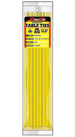 Pro Tie Standard Duty, Self-Locking Nylon Cable Wire Ties for Indoor and Outdoor Use | 14.6-Inch, 50 lbs. Tensile Strength, Yellow Nylon, 100-Pack (PN: YL14SD100) Pro Tie Standard Duty, Self-Locking Nylon Cable Wire Ties for Indoor and Outdoor Use | 14.6-Inch, 50 lbs. Tensile Strength, Yellow Nylon, 100-Pack (PN: YL14SD100)