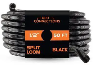(1/2" x 50 ft) Split Wire Loom Flex-Guard Convoluted Tubing Protective Split Cable Sleeves for Automotive Home Industrial Electrical Wires Chemical Resistant Conduit Black (1/2" x 50 ft) Split Wire Loom Flex-Guard Convoluted Tubing Protective Split Cable Sleeves for Automotive Home Industrial Electrical Wires Chemical Resistant Conduit Black