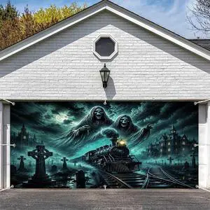 Halloween Ghost Garage Door Cover Banner, 16 x 7FT Large Hanging Backdrop Decorations for Home Outdoor Indoor Spooky Party Wall Window Yard Halloween Ghost Garage Door Cover Banner, 16 x 7FT Large Hanging Backdrop Decorations for Home Outdoor Indoor Spooky Party Wall Window Yard