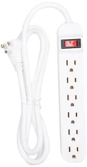 6-Outlet Power Strip with five-foot cord, White | Compact plastic housing, retail display pack, home office, desktop computer, travel use 6-Outlet Power Strip with five-foot cord, White | Compact plastic housing, retail display pack, home office, desktop computer, travel use