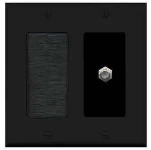 Mesh Brush Coax Cable TV Wall Plate Dual 2 Gang Decorative - Black Mesh Brush Coax Cable TV Wall Plate Dual 2 Gang Decorative - Black