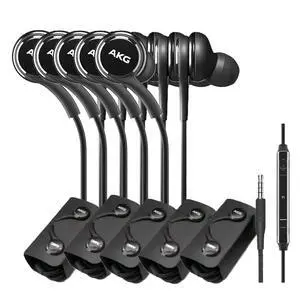 Wired Earbuds 5-Pack Galaxy, AKG Tuned in-Ear Headphones with Mic, Tangle-Free Cable & Ear Gels, 3.5mm Jack, Bulk Packaging in Black Wired Earbuds 5-Pack Galaxy, AKG Tuned in-Ear Headphones with Mic, Tangle-Free Cable & Ear Gels, 3.5mm Jack, Bulk Packaging in Black