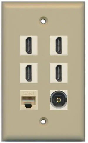 4 HDMI and 1 - Ethernet Cat5e and 1 - Toslink Port Wall Plate White - Ivory 4 HDMI and 1 - Ethernet Cat5e and 1 - Toslink Port Wall Plate White - Ivory