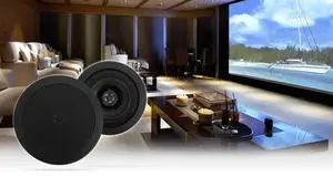 HC55 Black 5.25" in-Ceiling Home Theater Speakers, 8 Ohm Pair | 300W Peak / 120W RMS, Aimable Swivel Tweeter, Paintable Flush Grill, 2-Way, Polypropylene Cone, 88 dB HC55 Black 5.25" in-Ceiling Home Theater Speakers, 8 Ohm Pair | 300W Peak / 120W RMS, Aimable Swivel Tweeter, Paintable Flush Grill, 2-Way, Polypropylene Cone, 88 dB