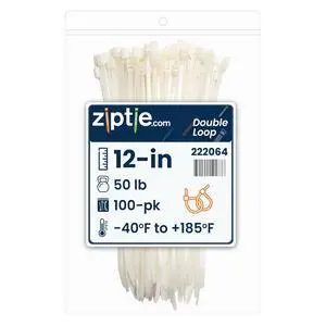 12-inch Natural Double Loop Cable Tie, 50-lb Tensile Strength, 100-Pack 12-inch Natural Double Loop Cable Tie, 50-lb Tensile Strength, 100-Pack