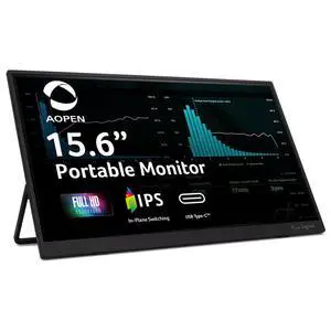 AOPEN 16PM1Q 15.6in Full HD IPS Portable Monitor USB-C HDMI | 60Hz refresh rate, 6ms response time, ultra-slim design, built-in stand, lightweight and portable construction AOPEN 16PM1Q 15.6in Full HD IPS Portable Monitor USB-C HDMI | 60Hz refresh rate, 6ms response time, ultra-slim design, built-in stand, lightweight and portable construction