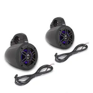 Waterproof Marine Wakeboard Tower Speakers - 4 Inch Dual Subwoofer Speaker Set w/LED Lights & Bluetooth for Wireless Music Streaming - Boat Audio System w/Mounting Clamps PLMRLEWB47BB Waterproof Marine Wakeboard Tower Speakers - 4 Inch Dual Subwoofer Speaker Set w/LED Lights & Bluetooth for Wireless Music Streaming - Boat Audio System w/Mounting Clamps PLMRLEWB47BB