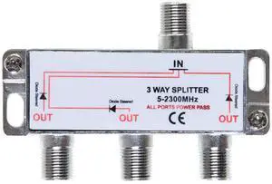 Pack of 3pc - 3 Way Bi-Directional 5-2300 MHz Indoor and Outdoor Waterproof Coaxial Antenna Splitter for RG6 RG59 Coax Cable Satellite HDTV (3 Ports) Pack of 3pc - 3 Way Bi-Directional 5-2300 MHz Indoor and Outdoor Waterproof Coaxial Antenna Splitter for RG6 RG59 Coax Cable Satellite HDTV (3 Ports)