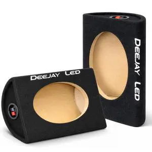 6x9 Speaker Box Enclosures (Pair), Curved Rear Design, MDF Wood with Heavy-Duty Black Carpet, Quick Release Terminals, Universal Fit for Trucks and SUVs 6x9 Speaker Box Enclosures (Pair), Curved Rear Design, MDF Wood with Heavy-Duty Black Carpet, Quick Release Terminals, Universal Fit for Trucks and SUVs