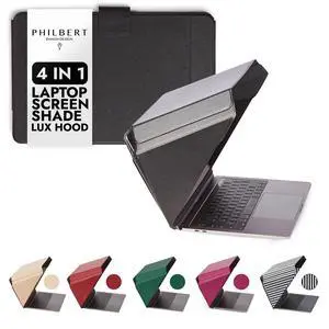 4-in-1 Laptop Screen Shade Original Lux Hood Sun, Privacy, Heat & Contrast Protection, Freestanding with Pocket, Fits 1516 MacBook & PC, Patented, Black 4-in-1 Laptop Screen Shade Original Lux Hood Sun, Privacy, Heat & Contrast Protection, Freestanding with Pocket, Fits 1516 MacBook & PC, Patented, Black