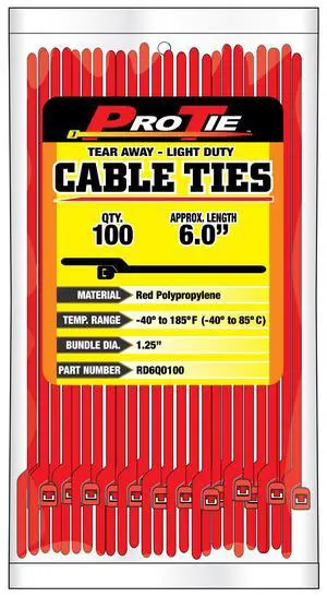 Pro Tie RD6QO100 5.5-Inch Quik Off Tear Away Cable Tie, Red Polypropylene, 100-Pack Pro Tie RD6QO100 5.5-Inch Quik Off Tear Away Cable Tie, Red Polypropylene, 100-Pack
