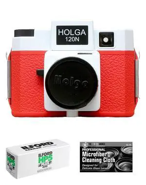 Holga 120N Medium Format Film Camera (Red/White) with Ilford HP5 120 Film Bundle and Microfiber Cloth Holga 120N Medium Format Film Camera (Red/White) with Ilford HP5 120 Film Bundle and Microfiber Cloth