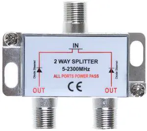 Pack of 3pc -2 Way Bi-Directional 5-2300 MHz Indoor and Outdoor Waterproof Coaxial Antenna Splitter for RG6 RG59 Coax Cable Satellite HDTV (2 Ports) Pack of 3pc -2 Way Bi-Directional 5-2300 MHz Indoor and Outdoor Waterproof Coaxial Antenna Splitter for RG6 RG59 Coax Cable Satellite HDTV (2 Ports)