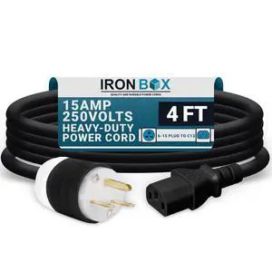 IronBox Electric NEMA 6-15 Plug to C13 Connector Power Cords - 15A/250V - 14/3 AWG - Power Supply Replacement Cable - UL Listed Heavy Duty Cord for Monitor, Computer, TV & More (4 ft, Build) IronBox Electric NEMA 6-15 Plug to C13 Connector Power Cords - 15A/250V - 14/3 AWG - Power Supply Replacement Cable - UL Listed Heavy Duty Cord for Monitor, Computer, TV & More (4 ft, Build)