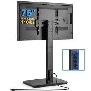 Floor TV Stand with Power Outlet for 32-75 Inch TVs | Height Adjustment, 60°Swivel, Wooden Base, Safety Lock, Holds 110 lbs, Max VESA 400x400mm, Ideal for Bedroom & Living Room Floor TV Stand with Power Outlet for 32-75 Inch TVs | Height Adjustment, 60°Swivel, Wooden Base, Safety Lock, Holds 110 lbs, Max VESA 400x400mm, Ideal for Bedroom & Living Room