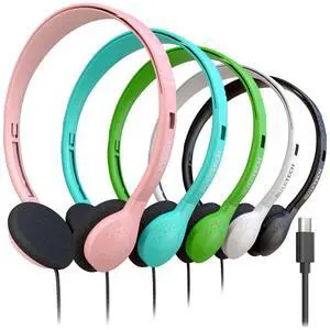 5 Pack Bulk Wired On-Ear Headphones with USB Type-C Connector, Multi 5 Pack Bulk Wired On-Ear Headphones with USB Type-C Connector, Multi