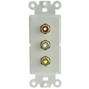 Decora Wall Plate Insert, White, 3 RCA Couplers (Red/White/Yellow), RCA Female Decora Wall Plate Insert, White, 3 RCA Couplers (Red/White/Yellow), RCA Female