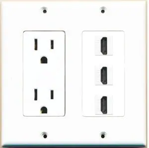 15 Amp Power Outlet 3 Port HDMI Decorative Wall Plate - White 15 Amp Power Outlet 3 Port HDMI Decorative Wall Plate - White