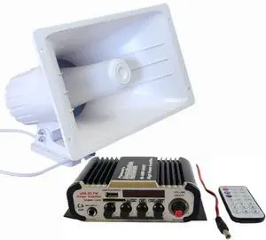 PA Power Horn Speaker (White) 100 Watt Indoor/Outdoor 80 Watt w/Bluetooth Audio Amplifier PA Power Horn Speaker (White) 100 Watt Indoor/Outdoor 80 Watt w/Bluetooth Audio Amplifier