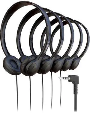 5 Pack Bulk Wired On-Ear Leather Headphones with 3.5mm Connector, Black 5 Pack Bulk Wired On-Ear Leather Headphones with 3.5mm Connector, Black